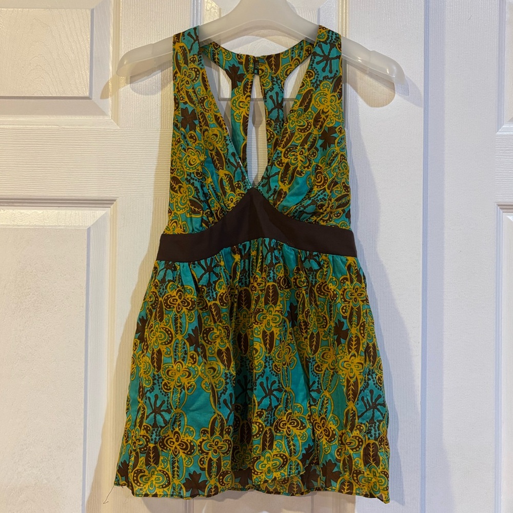 Y2K Bohemian Teal and Brown Camisole